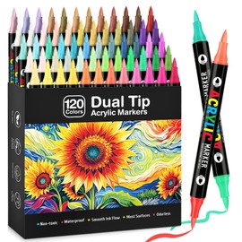 120 Colors Acrylic Paint Markers, Dual Tip Acrylic Paint Pens with Brush Tip for Rock Painting, Wood, Canvas, Stone, Ceramic, Metal, Glass, DIY Crafts Making Art Supplies