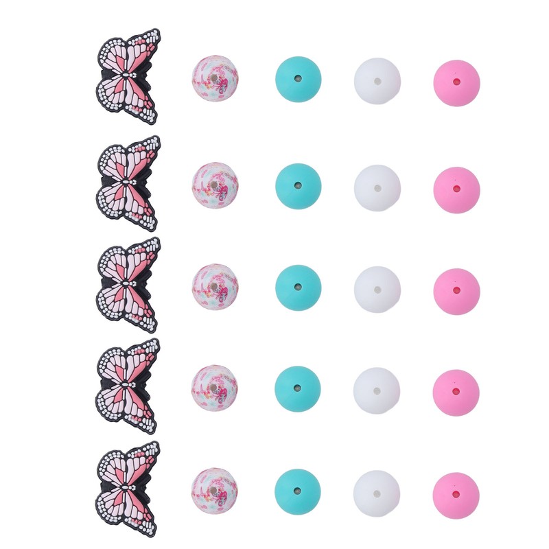 20Pcs Round Beads 5Pcs Butterfly Shaped Beads DIY Kit for
