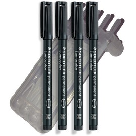 Staedtler Fineliner Universal Pen, Foil Pen, Lumocolor Permanent, Staedtler Box (Pack of 4, M Tip, Black)