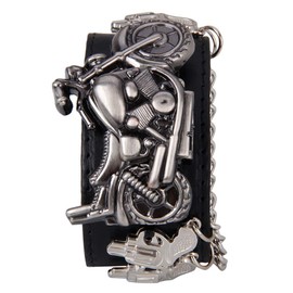 FENKOO Unisex Punk Style Watch Motorcycle Hip Hop Decorative Black Belt Watch, Black, 🚴特风格