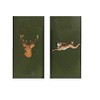 Two 40cm Square cotton embroidered green handkerchiefs with a stag
