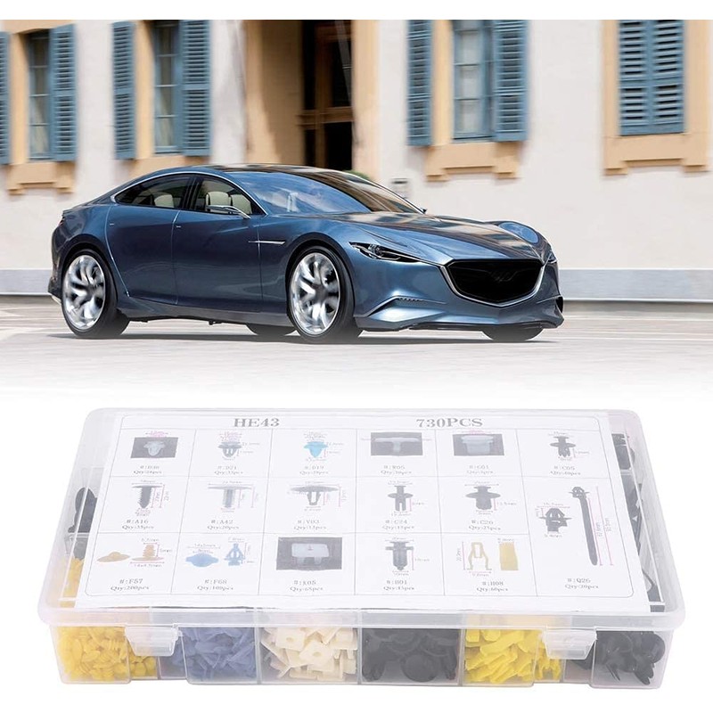 ANCLLO 730Pcs Car Plastic Rivets Fasteners Push Type Pin Rivets