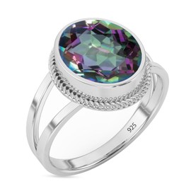 Solid 925 Sterling Silver Ring For Womens Genuine Mystic Topaz Ring Sterling Silver Art Deco Ring Multi Gemstone Ring