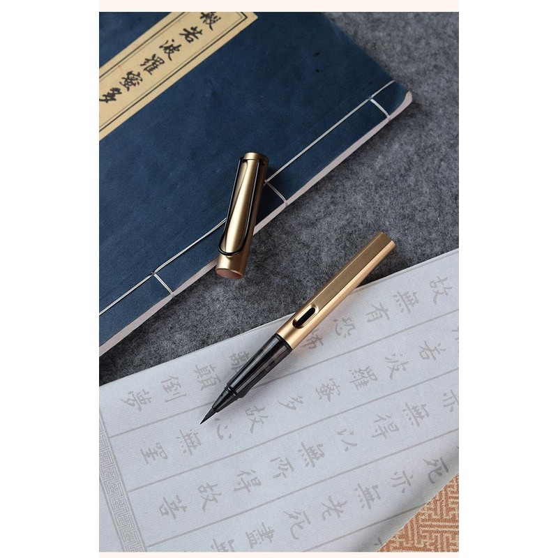 Isshinsai Fountain Pen Re-inkable, Screw Type, Black Brush Pen, Fine