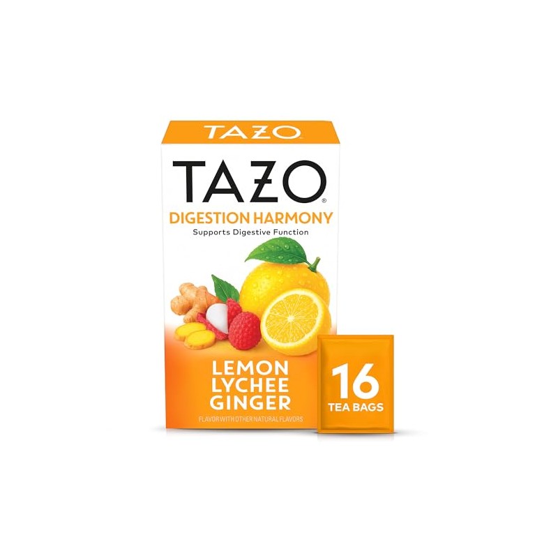 TAZO Herbal Tea Bags, Digestion Harmony Lemon Lychee Ginger, 16