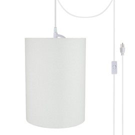 Aspen Creative 71261-21 One Plug-in Swag Conversion Kit Pendant Light with Transitional Drum Fabric Lamp Shade, 8" Width, White-2