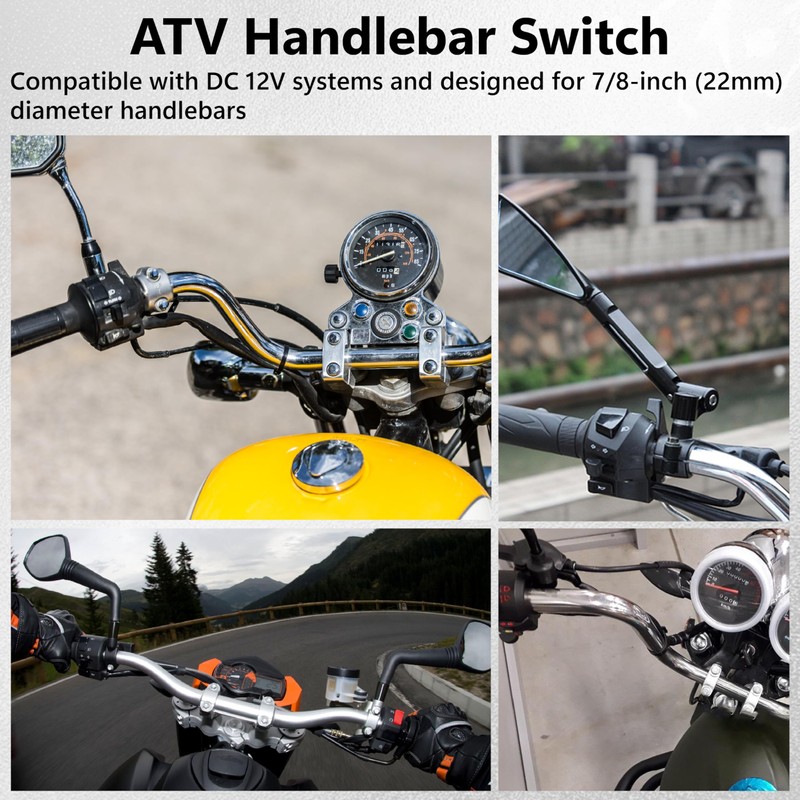 Motorcycle Handlebar Switch 12V, Waterproof Motorcycle Light Toggle Switch, Aluminum