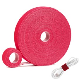 1"x60ft Hook and Loop Roll Double-Sided Strips, Adjustable Fastening Cable Ties, Cut-to-Length Cinch Self-Gripping Strap, Hose Wires and Water Pipes Organizer, Reusable Cord Management Ties (Red)
