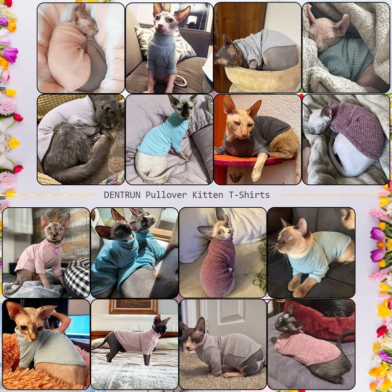 DENTRUN Sphynx Hairless Cats Shirt, Pullover Kitten T-Shirts with Sleeves,