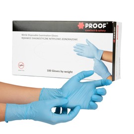 Proof Comfort & Safety Disposable Gloves, Powder-Free, Latex-Free, Nitrile Gloves, Size XL, Blue, Pack of 100