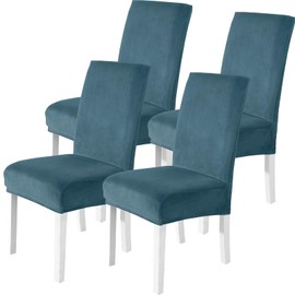 CYCMACO Velvet Chair Covers, Set of 4, Stretch Chair Covers, Swing Chair Covers, Covers for High-Backed Chairs, Scratch-Resistant, Universal Chair Cover, Washable, Peacock Blue