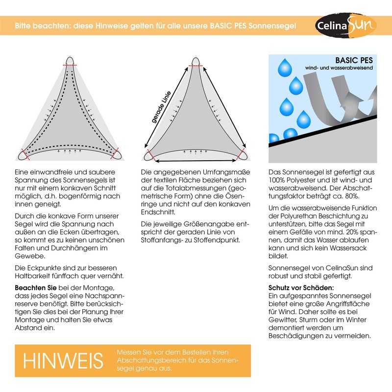 CelinaSun Shade Sail with Attachment Ropes Basic HDPE or PES