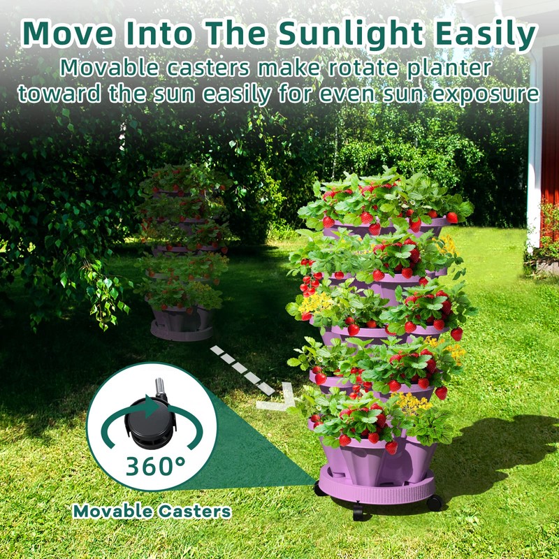 Tectsia Strawberry Vertical Planter GardenTower, 5 Tiered Stackable Planter with