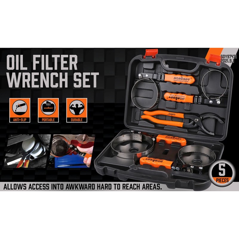 HORUSDY 5PC Swivel Oil Filter Wrenches & Pliers Removal Tool