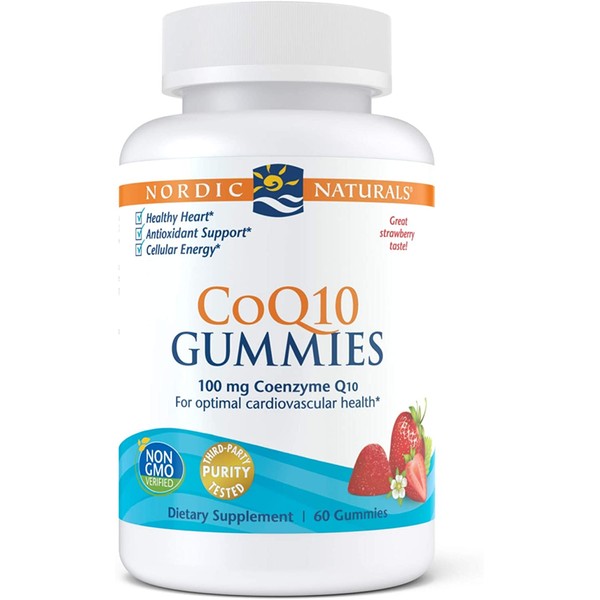 Nordic Naturals CoQ10 Gummies, Strawberry - 100 mg Coenzyme Q10 (CoQ10) - 60 Gummies - Great Taste - Heart Health, Cellular Energy Production, Antioxidant Support - Non-GMO, Vegan - 60 Servings
