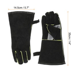 sourcing map 2Pair A3036 Welding Gloves 14" Fire Heat Resistant Long Sleeve Cowhide Leather BBQ Grill Gloves for Welding Fireplace Oven Baking Garden