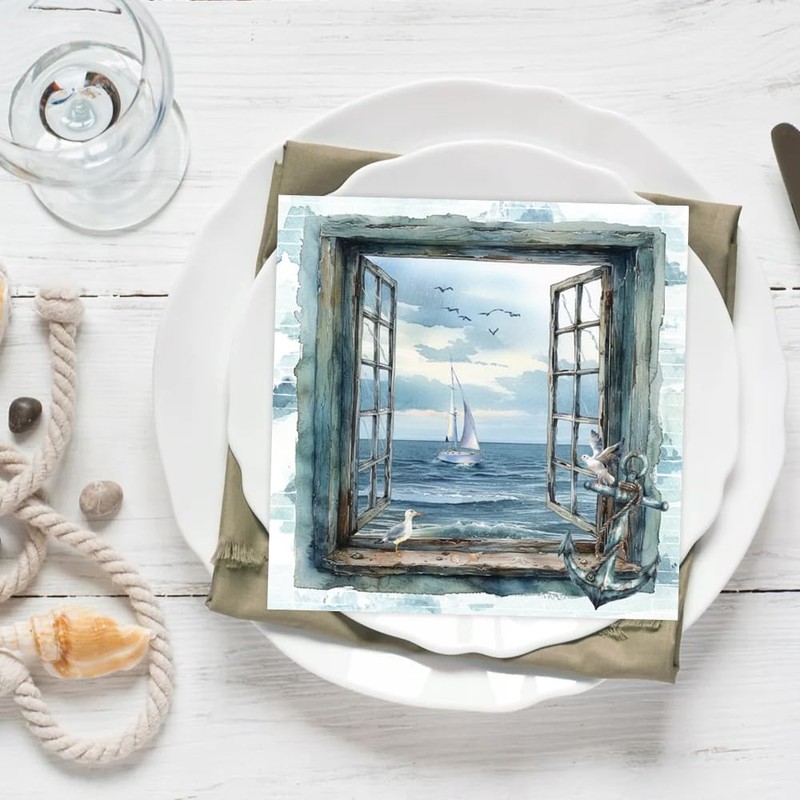 Anniversary House Tiflair Nautical Sea View Design Luxury Napkins 3ply