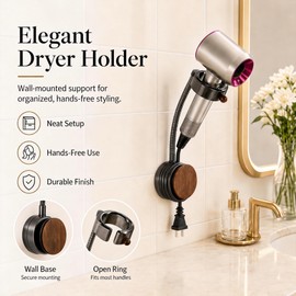 Hands Free Hair Dryer Holder Wall Mount, Reusable Suction Cup Blow Dryer Holder with 360° Rotation, Height Adjustable Design, Cord Wrap, No-Drill Bathroom Organizer for Apartments, Rentals & Dorms