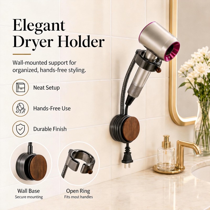Hands Free Hair Dryer Holder Wall Mount, Reusable Suction Cup