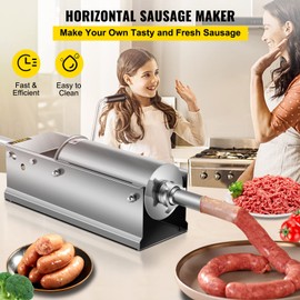 Happybuy Horizontal Sausage Stuffer 5L/11Lbs Manual Sausage Maker With 5 Filling Nozzles Sausage Stuffing Machine For Home & Commercial Use Stainless Steel