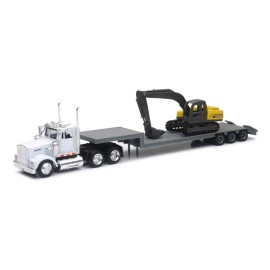 NEWRAY 1:43 SEMI Trailer Kenworth W900 LOWBOY with 1:58 Excavator #15293
