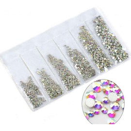 Jollin 3456pcs Flatback Rhinestones Glass Charms Diamantes Gems Stones for Nail Art 6 Size ss4~ss12 Crystal AB