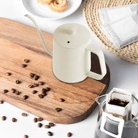 Pour Over Kettle, 12oz/350ml Spout Coffee Tea Pot with Lid and Handle, Small Watering Can for Indoor Plants, Stainless Steel Coffee Kettle, Pour Over Tea Cup for Home Office (Beige)