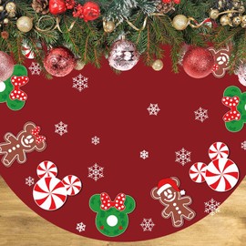 Christmas Tree Skirt Red 48 Inches Cartoon Mouse Xmas Tree Skirts Collar Winter Tree Decor Under Tree Mat Mouse Christmas Decorations for Home Office Indoor Outdoor Holiday Party Decor