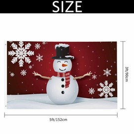 Yekiua Snowman Flag 3X5 Winter Happy Holiday Snowflake Christmas Red Scarf UV Fade Resistant Vivid Color - Canvas Header Double Stitched Flag With Brass Grommets