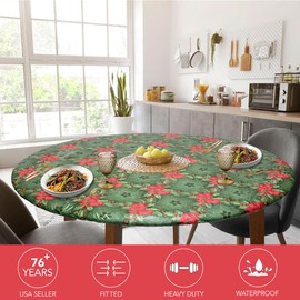 Covers For The Home Deluxe Elastic Edged Flannel Backed Vinyl Fitted Table Cover - Christmas Pattern - Large Round Oblong Oval - Fits Tables up to 45" - 56" Diameter