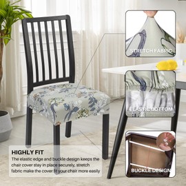 SearchI Dining Chair Seat Covers Set of 6, Stretch Removable Chair Covers for Dining Chairs, Kitchen Chair Covers Protector(Green Grey Flower)