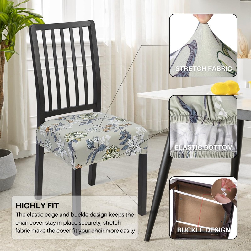 SearchI Dining Chair Seat Covers Set of 6, Stretch Removable