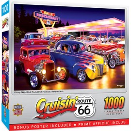 MasterPieces - 1000 Piece Jigsaw Puzzle, Route 66 Friday Night Hot Rods, Fun for Adults, Family, Kids, 19.25" x 26.75"