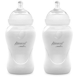 Advanced by Evenflo, Biberón Anticólicos Cuello Ancho, Transparente, Flujo Medio, 9oz/270ml, 2 piezas, MEX.