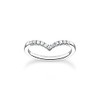 THOMAS SABO Women's V Shape Ring with White Stones, Sterling