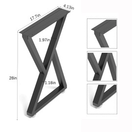 Metal Table Legs 28 inch Height x 17.7 inch Wide with Adjustable Protector Feet, Industrial & Rustic Style Heavy Duty Metal Furniture Legs for Desk/Table, (Bear Up to 800lb), Black, X-Shape Set of 2