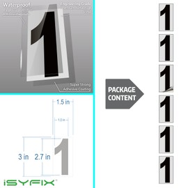 iSYFIX Black Vinyl Number 1 (One) Stickers - 6 Pack 3 inch - Premium Decal, White Background & Pre-Spaced for Mailbox, Signs, Window, Door, Cars, Trucks, Home, Business, Address, Indoor & Outdoor