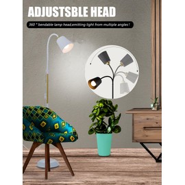 AoMck Floor Reading Lamp, Industrial Metal Floor Lamps for Living Room with Adjustable Bendable 2 in 1 Reading Table Lamps for Living Room Bedroom Office, 12W Bulb Included (White)
