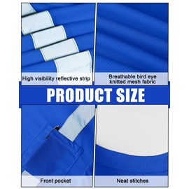 JaGely 4 Pcs Reflective Safety Shirts Short Sleeve High Visibility Hi Vis T-Shirts for Construction Work with Front Pocket(X-Large,Blue)