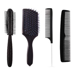 Professional Carbon Anti Static Tail Hair Comb, Graduated Dressing Comb, 9-inch, Rectangular Cushion Paddle Hair Brush, Round In Matt Black Color and Rubber Grip For Men And Women, Black Color