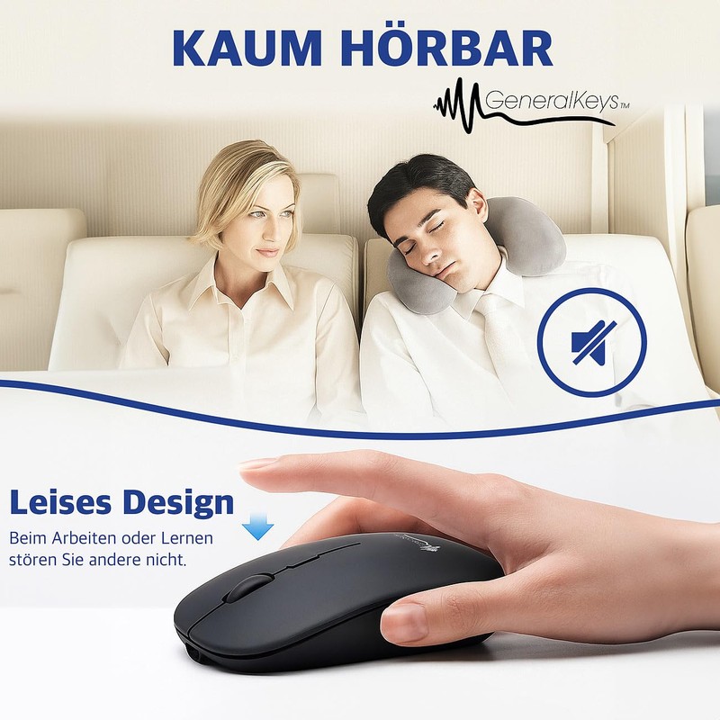 GeneralKeys 2er-Set Akku-Mini-Maus Bluetooth mit Scrollrad, BT 5.2, 2,4 GHz,