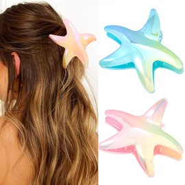 CAKURE Starfish Claw Clips Cute Acrylic Hair Clips Beach Hair Claws for Thin Hair Accessories for Women and Girls (Pack of 2) (a-pink&blue)