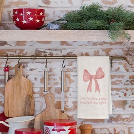 JKMBN Christian Coquette Pink Bow Kitchen Towels, I am Fearfully and Wonderfully Made, Inspirational Bible Verse Hand Towels, Christian Gifts for Women, Dishcloth for Cooking Baking Baptism 16x24 Inch