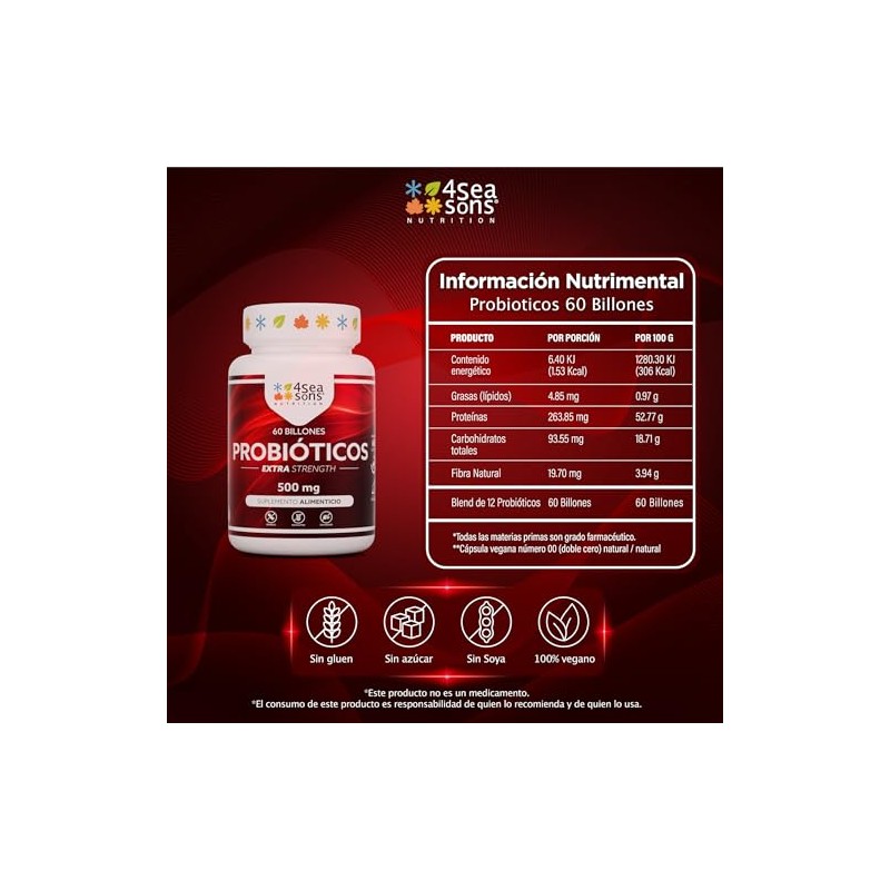 Probióticos 60 Billones 600 Mg | Complejo de 12 Cepas