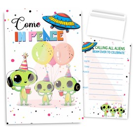 VAVINCI Outerspace Birthday Party Invitations, UFO Party Invites for Boys Girls, 30 Sets with Envelopes