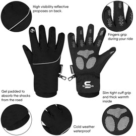 Waterproof & Windproof Thermal Winter Gloves Thinsulate TouchScreen Ski MTB Anti Slip Cycling Snowboarding Padded Palms Mountain Bike Mitts Men Women Driving Sports (M, Black)