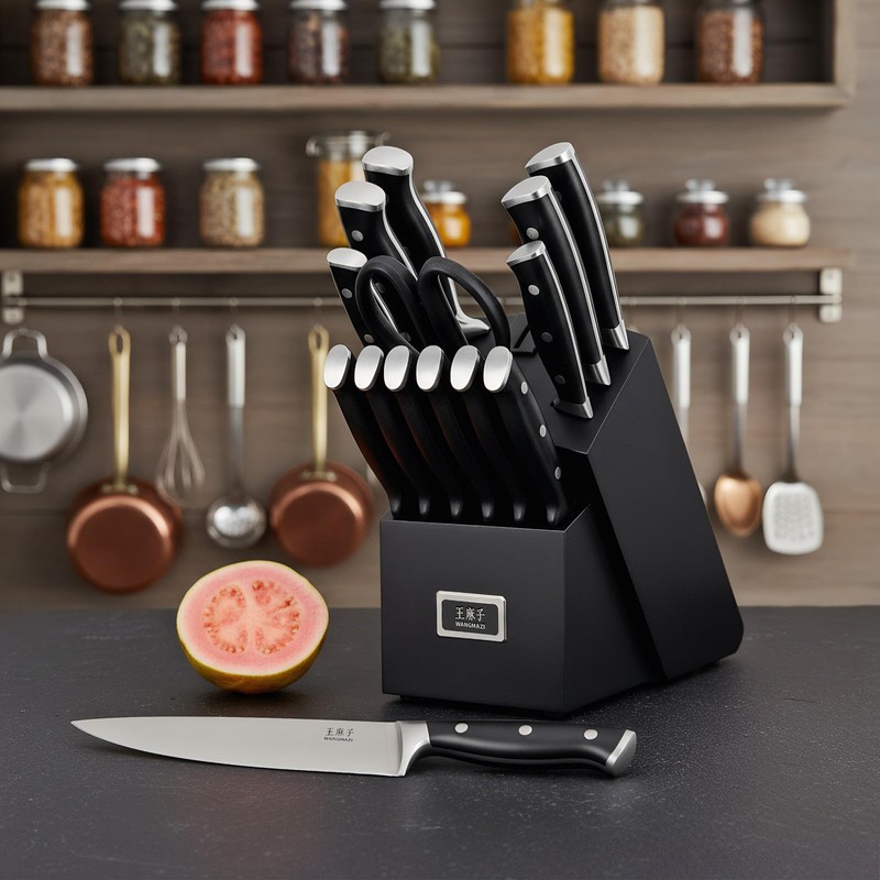 WANGMAZI 15 Pcs Knife Block Set, Knife Sets for Kitchen