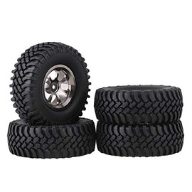 Mxfans 4pcs Aluminum Alloy 7 Spoke Wheel Rim & Black Simulation Rubber Tire for RC 1:10 Rock Crawler Car (Gray)