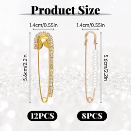 20pcs Brooch Pins Faux Crystal Pearl Sweater Shawl Hat Clips Decorative Clothes Pin Rhinestone Neckline Dress Shirt Safety Pins for Women Scarf Collar Clothing Jeans Charms Jewelry Accessory