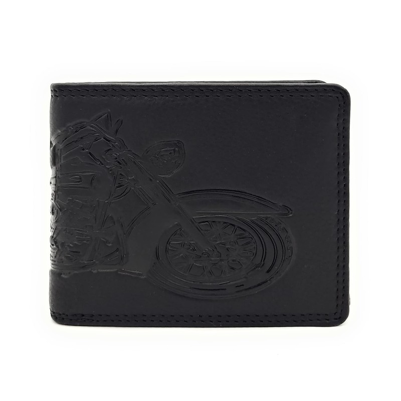 Genuine Leather Biker Wallet with RFID Protection, black, M, Contemporary